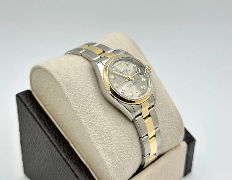 Rolex Ladies Datejust 79163 26mm Factory Silver Diamond Dial 18k Gold Steel - 4