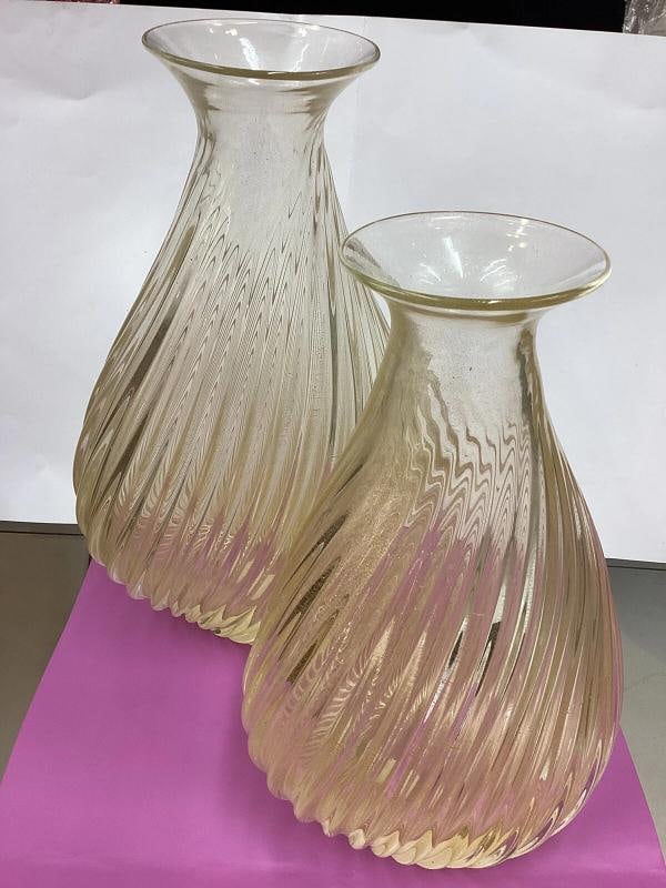 Vintage Pair of Murano Glass Bubble Vases with Sommerso Gold, 1960s Barovier - 12