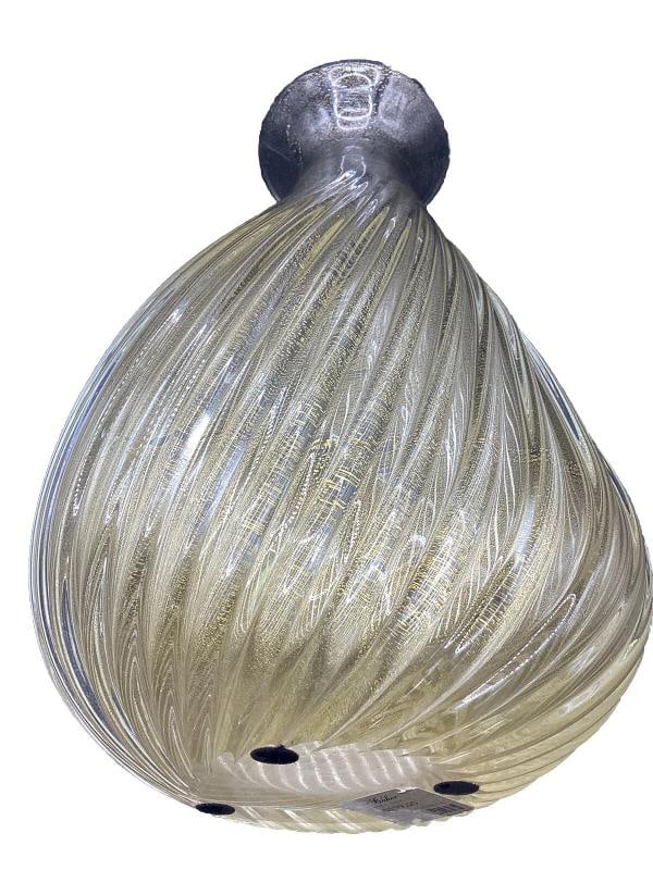 Vintage Pair of Murano Glass Bubble Vases with Sommerso Gold, 1960s Barovier - 7