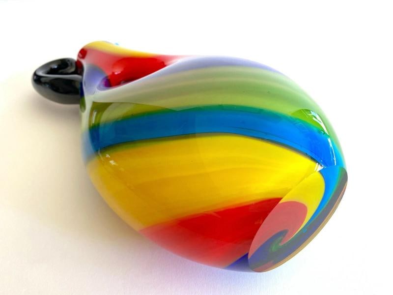 1980'S POSTMODERN ITALY MURANO ART GLASS FUSED MULTICOLOR STRIPE PITCHER VASE - 12