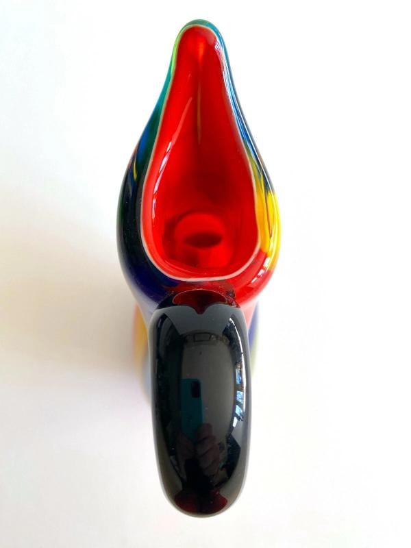 1980'S POSTMODERN ITALY MURANO ART GLASS FUSED MULTICOLOR STRIPE PITCHER VASE - 9