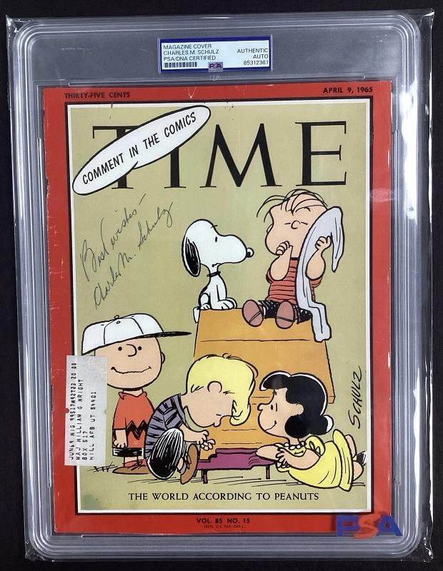 Charles Schultz Signed Time Magazine 4/9/65 Peanuts Cover NICE Autograph PSA/DNA - 7