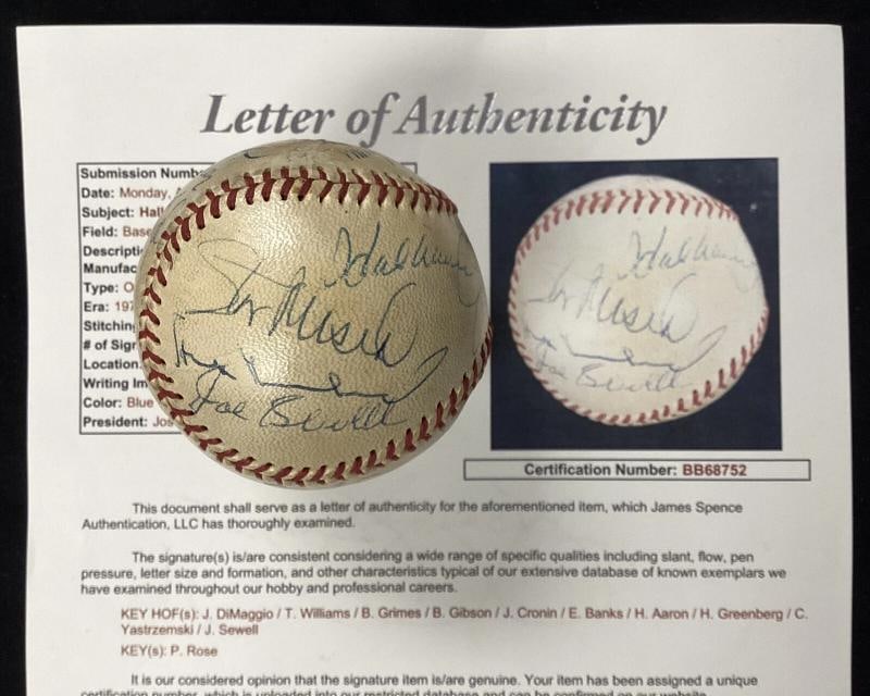 Hall of Famers Signed Baseball JEC Joe DiMaggio Ted Williams +18 Autos HOF JSA - 10