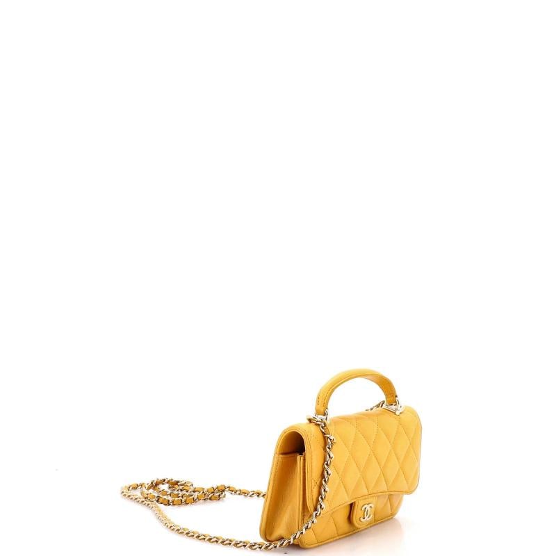 Chanel Classic Top Handle Flap Phone Holder with Chain Quilted Lambskin - 2