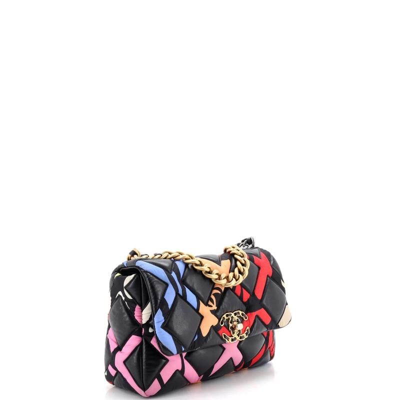 Chanel 19 Flap Bag Quilted Lambskin and Printed Silk Medium - 2