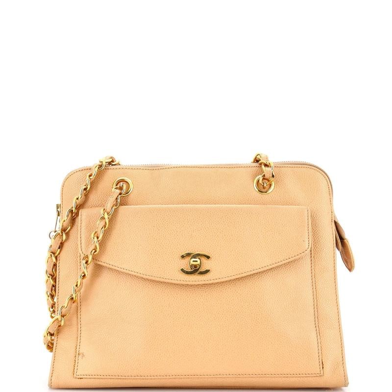 Chanel Vintage Front Pocket Camera Bag Caviar Large: Measurements: Handle Drop 11", Height 9", Width 11.5", Depth 3.5", Strap Drop 16.5" . Condition: Pre-owned - Good,Brand: Chanel,Exterior Material: Leather,Style: Totes,Exterior Color:
