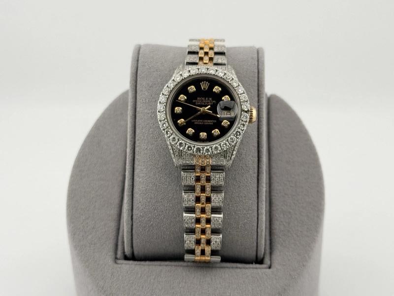 Rolex Ladies Datejust 69173 Iced Out Diamond Case Bezel Band Dial 18k Gold Steel (1 of 10)