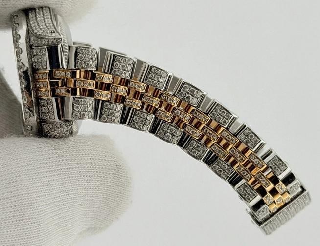 Rolex Ladies Datejust 69173 Iced Out Diamond Case Bezel Band Dial 18k Gold Steel - 3