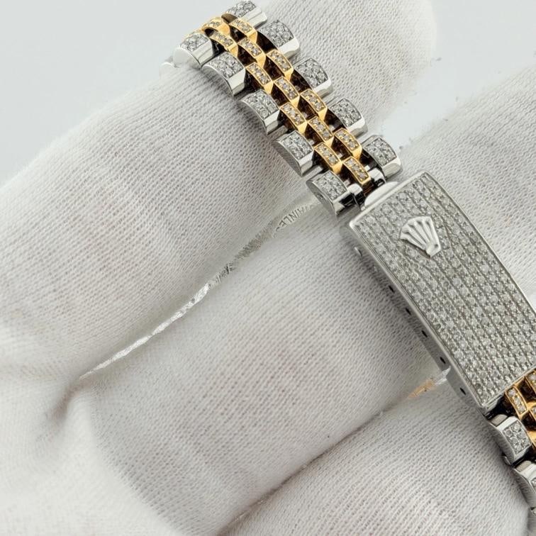 Rolex Ladies Datejust 69173 Iced Out Diamond Case Bezel Band Dial 18k Gold Steel - 4