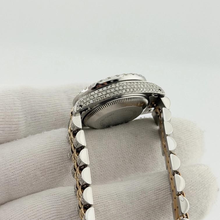Rolex Ladies Datejust 69173 Iced Out Diamond Case Bezel Band Dial 18k Gold Steel - 8