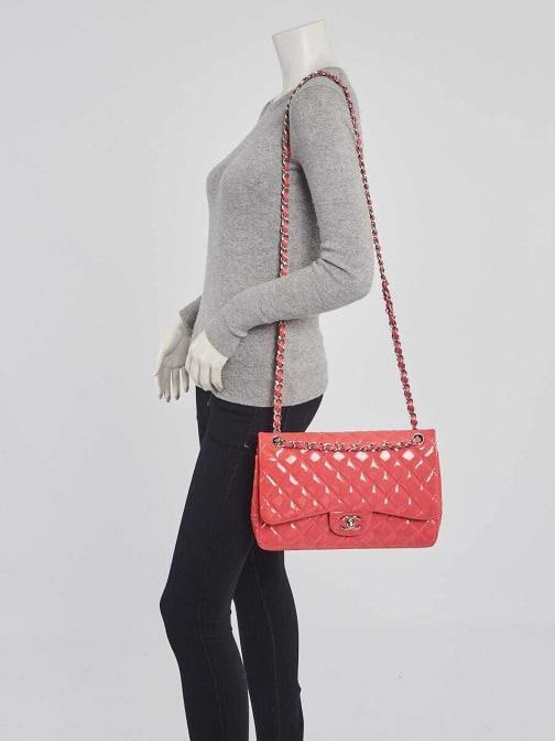 Chanel Pink Quilted Patent Leather Classic Jumbo Double Flap Bag - 2