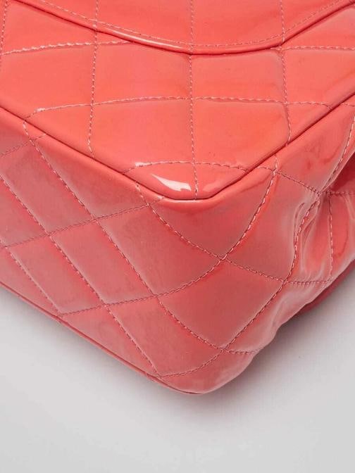 Chanel Pink Quilted Patent Leather Classic Jumbo Double Flap Bag - 4