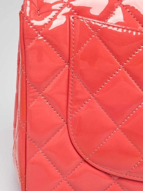Chanel Pink Quilted Patent Leather Classic Jumbo Double Flap Bag - 6