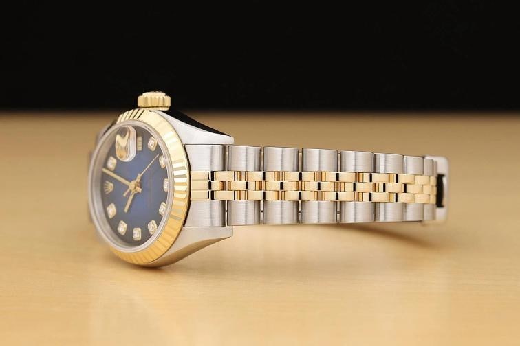 ROLEX DATEJUST 69173 BLUE VIGNETTE FACTORY DIAMOND 18K GOLD STEEL NO HOLES WATCH - 4
