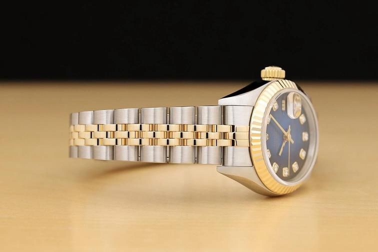 ROLEX DATEJUST 69173 BLUE VIGNETTE FACTORY DIAMOND 18K GOLD STEEL NO HOLES WATCH - 7