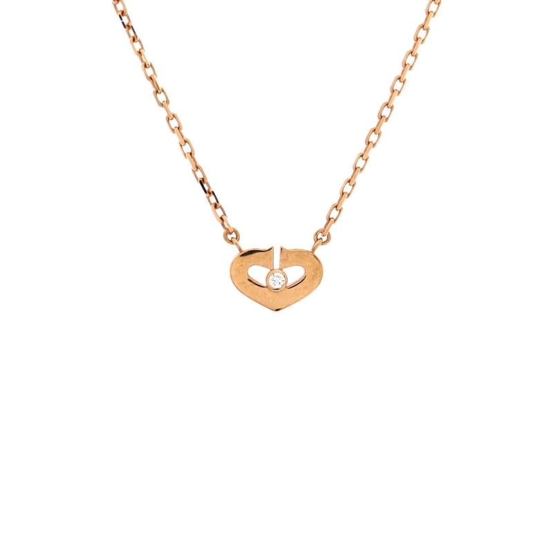 Cartier C Heart de Cartier Pendant Necklace 18K Rose Gold with Diamond XS: Measurements: Length: 13.0 - 15.5 ", Pendant Length: 10.20 mm, Pendant Width: 8.0 mm . Condition: Pre-owned - Good,Brand: Cartier,Main Stone: Diamond,Metal: 18K Rose Gold,Metal Purity: 18K,Style:
