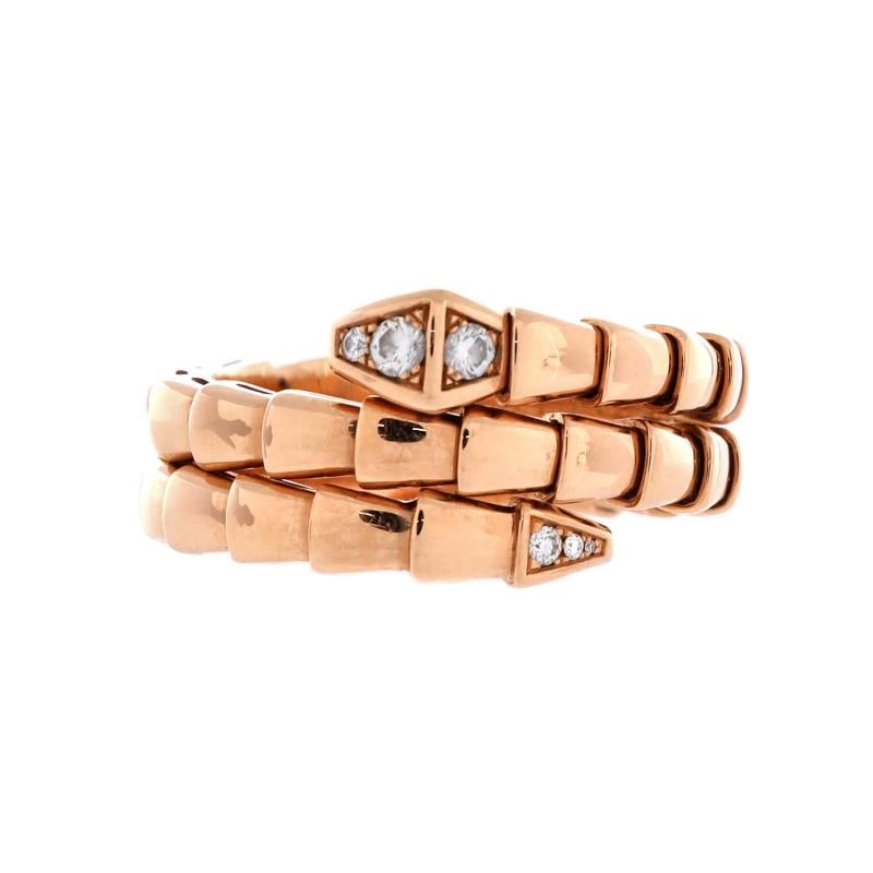 Bvlgari Serpenti Viper Two-Coil Ring 18K Rose Gold with Diamond: Measurements: Size: 8.5, Width: 6.75 mm . Condition: Pre-owned - Good,Brand: Bvlgari,Main Stone: Diamond,Metal: 18K Rose Gold,Metal Purity: 18K,Ring Size: 8.5,Type: Ring,Color: Rose Gold,Style: 18K