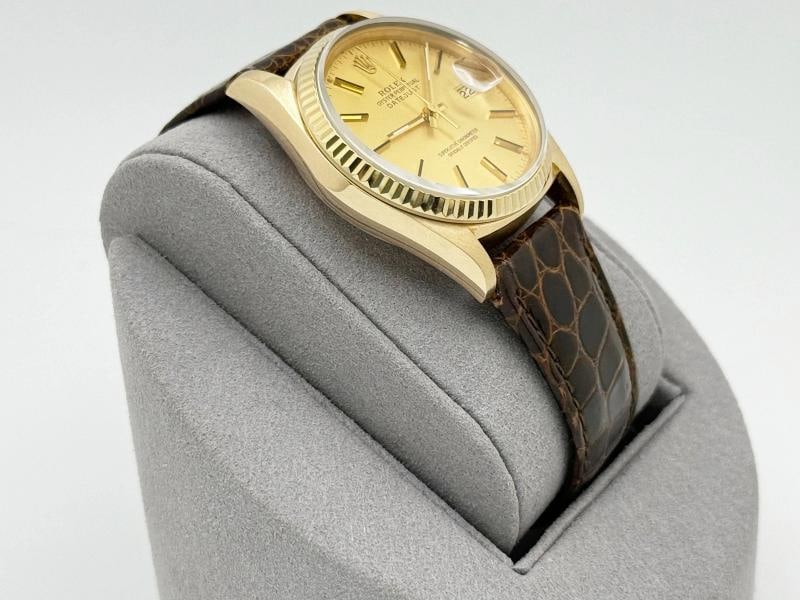 Rolex Datejust 16018 36mm Champagne Dial 18k Yellow Gold Leather Strap - 4