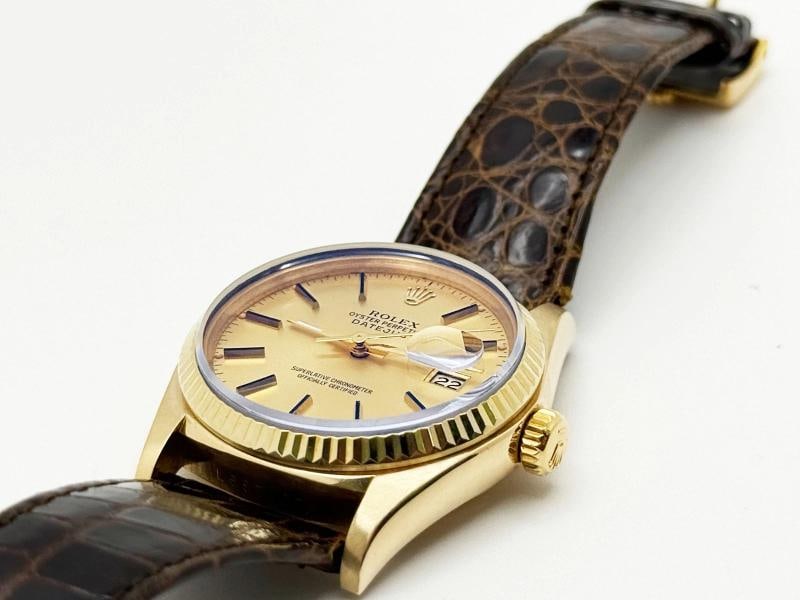 Rolex Datejust 16018 36mm Champagne Dial 18k Yellow Gold Leather Strap - 8