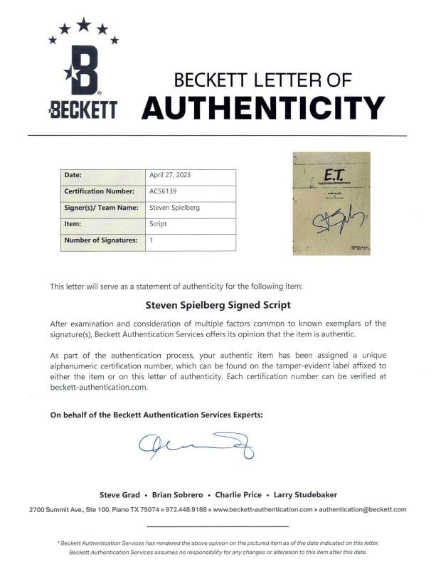Steven Spielberg Signed Autograph E.T. the Extra-Terrestrial Movie Script BAS - 2