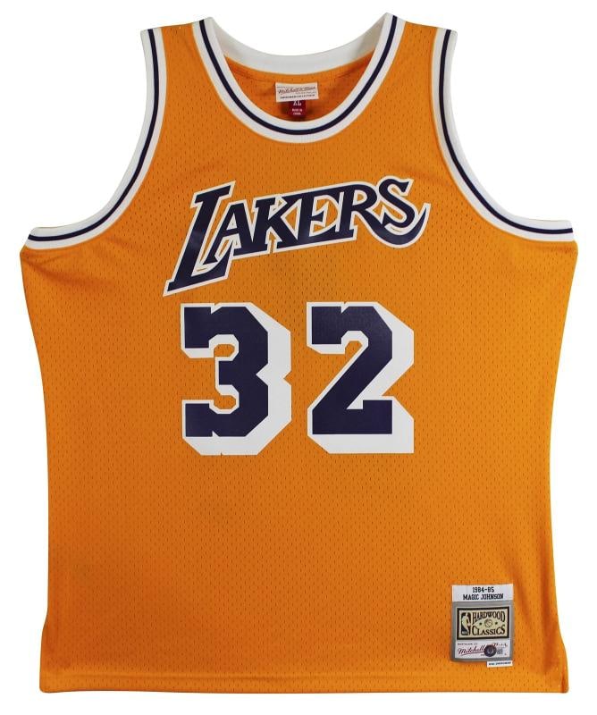Showtime Lakers (6) Johnson, Worthy, Rambis +3 Signed Yellow M&N Jersey BAS Wit - 4