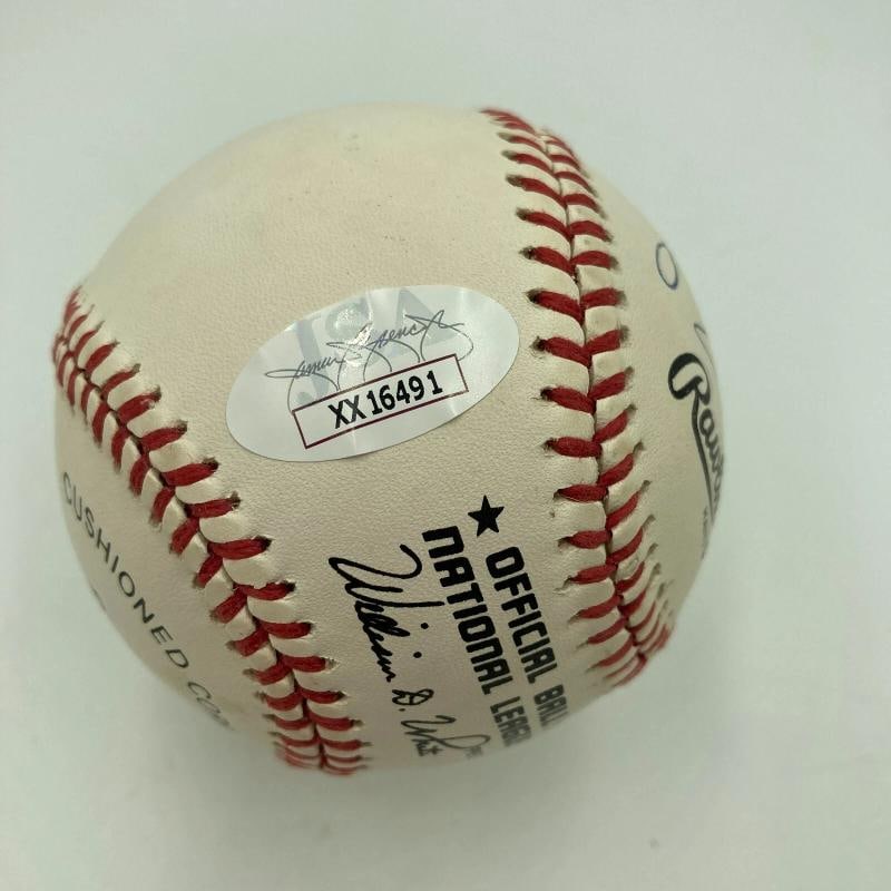 Willie Mays Barry Bonds & Bobby Bonds Signed National League Baseball JSA COA - 7