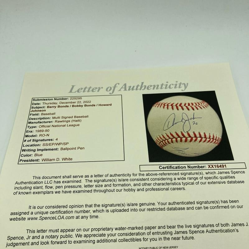 Willie Mays Barry Bonds & Bobby Bonds Signed National League Baseball JSA COA - 8