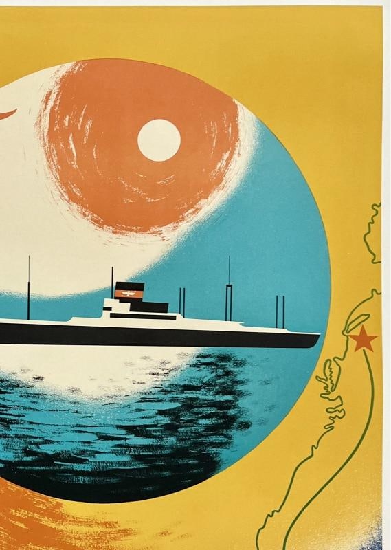 Original Vintage Poster FOLLOW THE SUN - AMERICAN PRESIDENT LINES Travel LINEN - 3