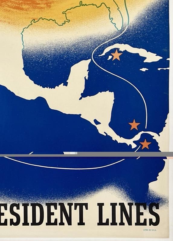 Original Vintage Poster FOLLOW THE SUN - AMERICAN PRESIDENT LINES Travel LINEN - 5