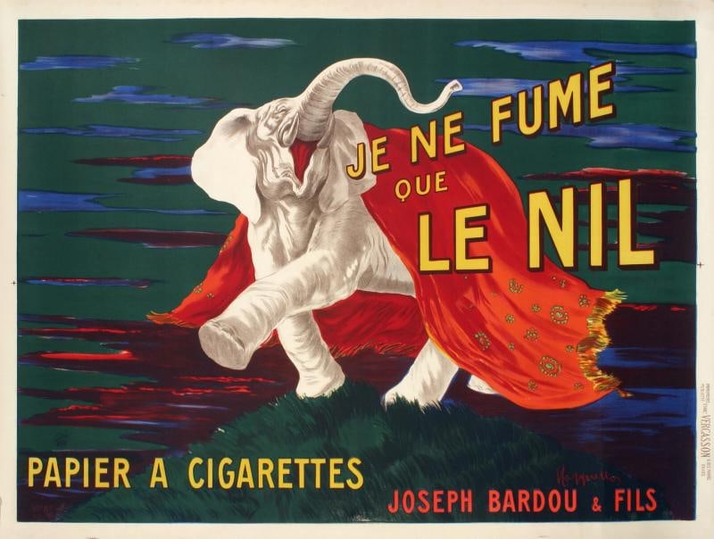 Original Cigarette Poster, Cappiello, Je ne fume que le Nil, Job, Elephant, 1912 (1 of 7)