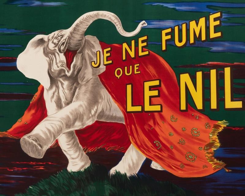 Original Cigarette Poster, Cappiello, Je ne fume que le Nil, Job, Elephant, 1912 - 2