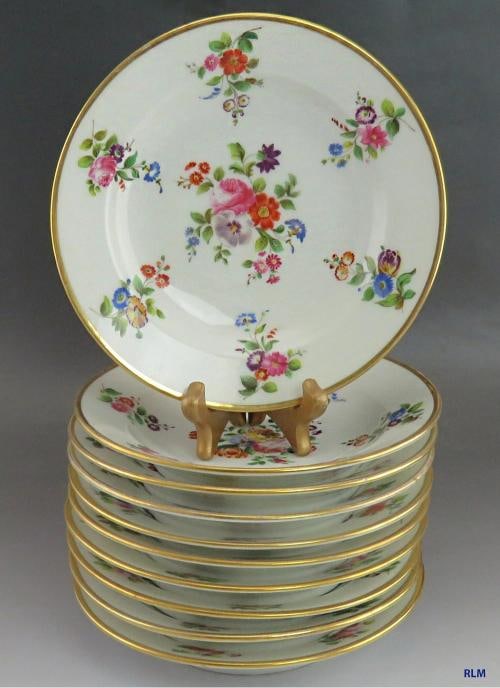 Great 10 Antique c1860s Colorful Floral Gilt Paris Porcelain Soup Bowls 8 1/2" (1 of 13)