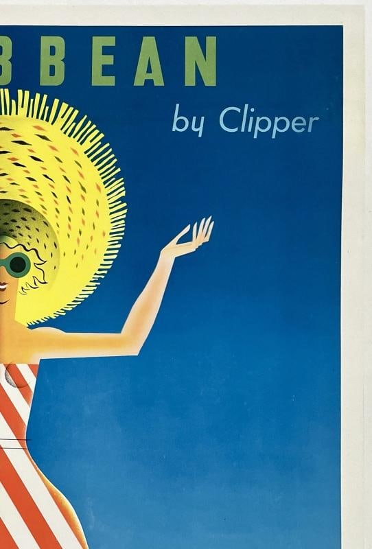 Original Vintage Poster PAN AM - CARIBBEAN BY CLIPPER Airline Travel Tourism OL - 3