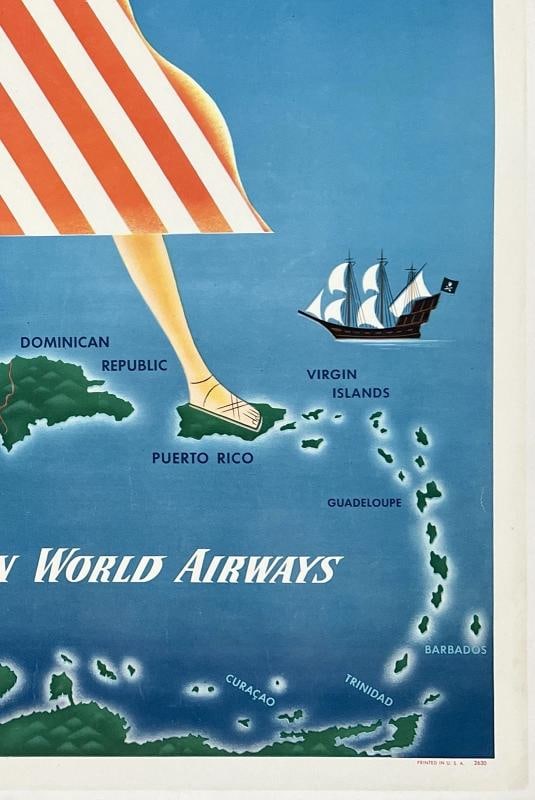 Original Vintage Poster PAN AM - CARIBBEAN BY CLIPPER Airline Travel Tourism OL - 5
