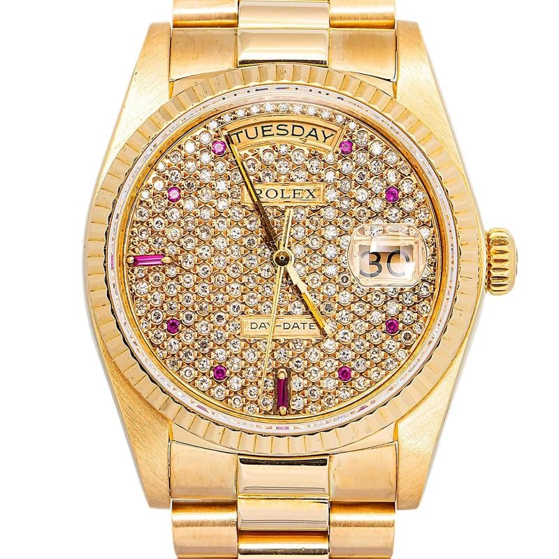 Rolex Day-Date 18038 President YG Factory Diamond Dial Index Auto 36mm - 2