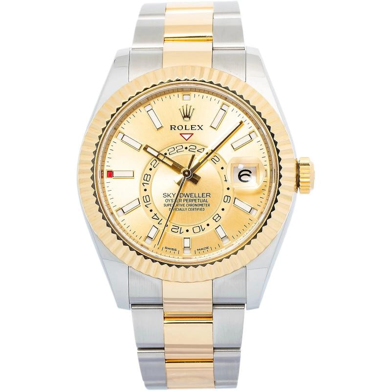 Rolex Sky-Dweller 326933 2019 Card Oyster Stainless Steel Champagne Index 42mm: Case Size 42mm Wrist Fit 7.5 inches Box No Papers Yes Condition Ã¢â‚¬â€ Good Full Specifications SKU Rolex#3445 Brand Rolex Model Sky-Dweller Reference 32693
