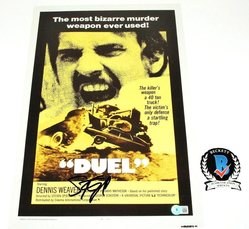 STEVEN SPIELBERG SIGNED 'DUEL' 12x18 MOVIE POSTER BECKETT COA DIRECTOR BAS: Industry: Movies,Autograph Authentication: Beckett,Object Type: Poster,Original/Reproduction: Original,Country of Origin: United States