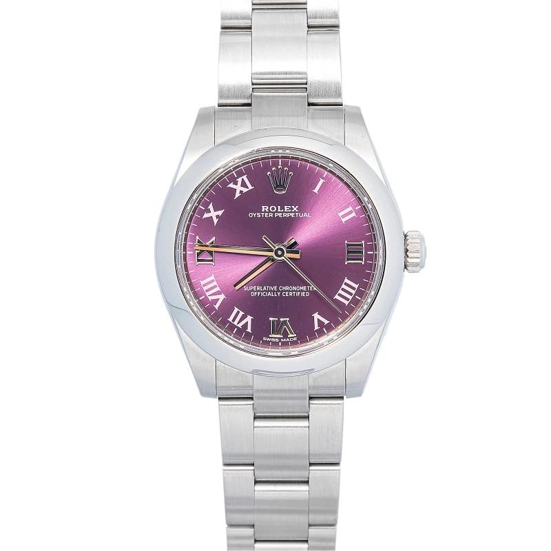 Rolex 177200 2019 Card Oyster Stainless Steel Red Grape Roman 31mm: Case Size 31mm Wrist Fit 6 inches Box No Papers Yes Condition Ã¢â‚¬â€ Good Full Specifications SKU Rolex#3940 Brand Rolex Model Oyster Perpetual Reference 17