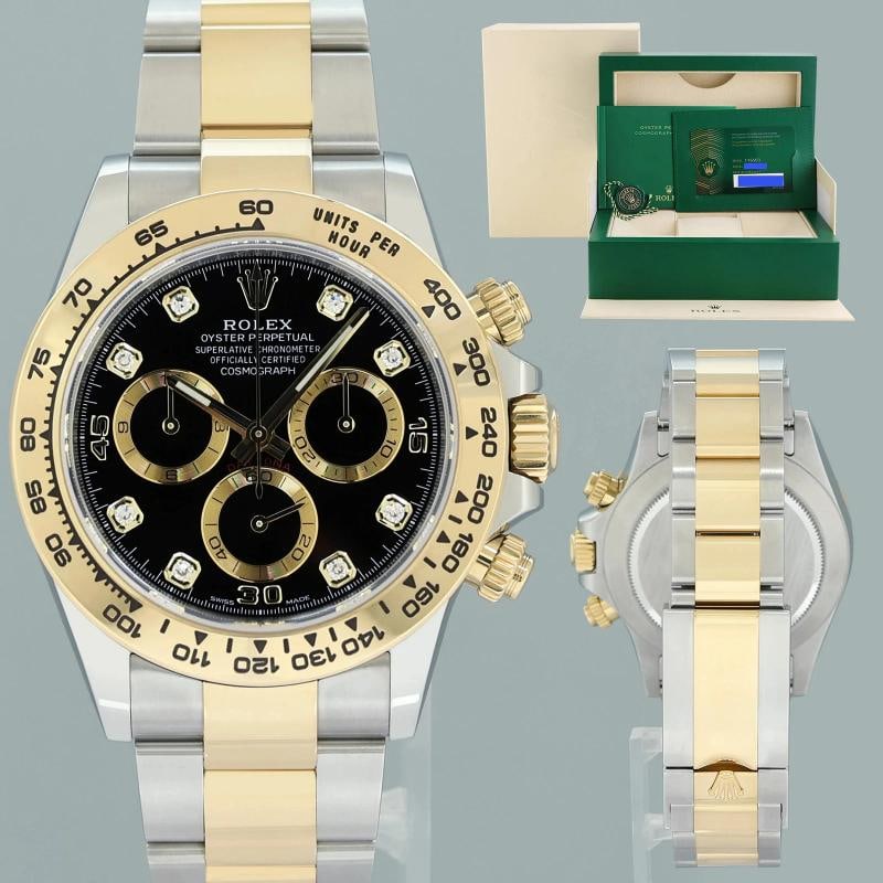 2021 NEW PAPERS 116503 Rolex Daytona Two Tone Black Diamond Yellow Gold Watch: Condition: Pre-owned - Excellent,Brand: Rolex,Department: Unisex Adults,Type: Wristwatch,Model: Daytona,Reference Number: 116503,With Original Box/Packaging: Yes,With Papers: Original,Customized: