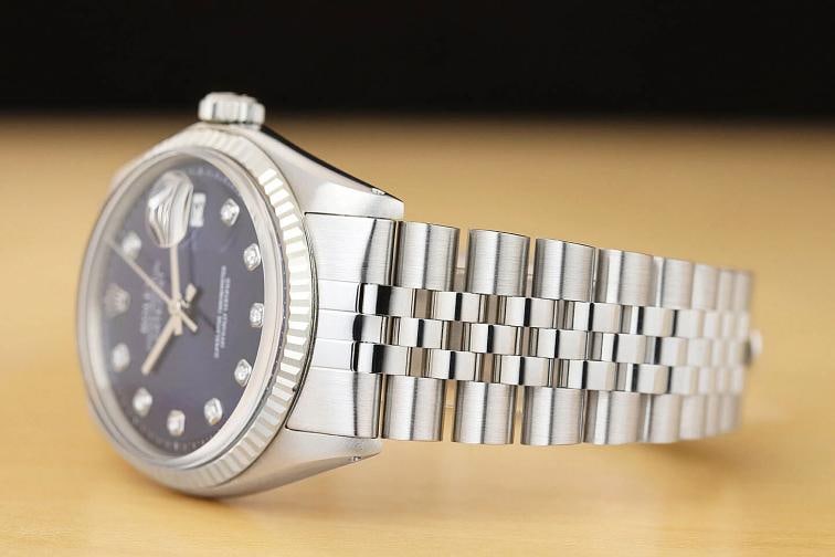 MENS ROLEX DATEJUST 18K WHITE GOLD STAINLESS STEEL BLUE DIAMOND DIAL 1601 WATCH - 4