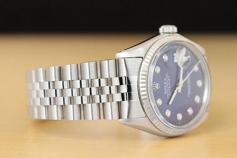 MENS ROLEX DATEJUST 18K WHITE GOLD STAINLESS STEEL BLUE DIAMOND DIAL 1601 WATCH - 7