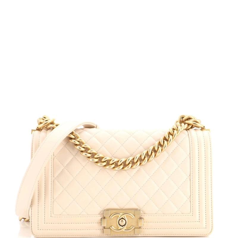 Chanel Boy Flap Bag Quilted Lambskin Old Medium: Condition: Pre-owned - Good,Brand: Chanel,Exterior Material: Leather,Style: Shoulder Bags,Exterior Color: Neutral,Department: Women,Size: Old Medium