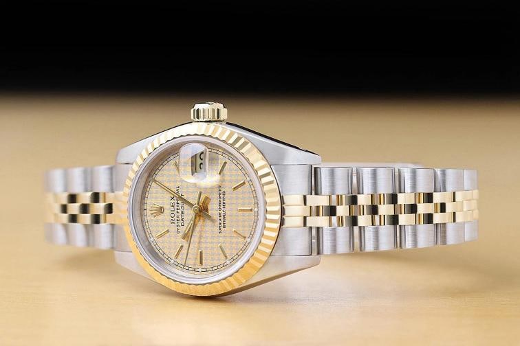 ROLEX LADIES DATEJUST 69173 HOUNDSTOOTH DIAL 18K YELLOW GOLD STEEL 2-TONE WATCH - 2