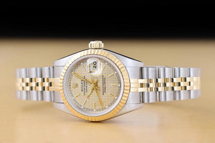 ROLEX LADIES DATEJUST 69173 HOUNDSTOOTH DIAL 18K YELLOW GOLD STEEL 2-TONE WATCH - 3