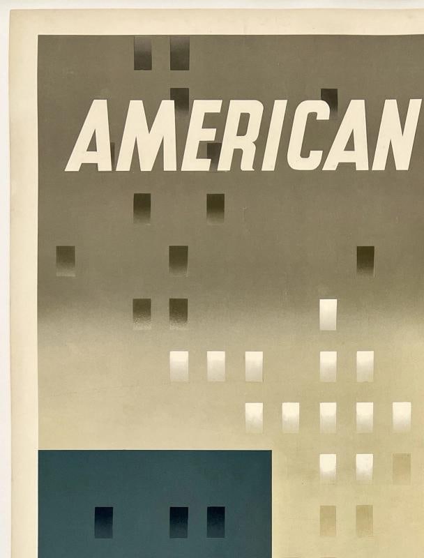 Original Vintage Poster AMERICAN AIRLINES TO NEW YORK Airline Travel LINEN - 2
