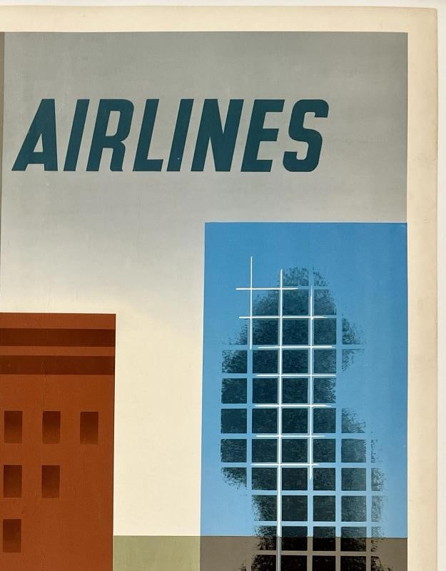 Original Vintage Poster AMERICAN AIRLINES TO NEW YORK Airline Travel LINEN - 3