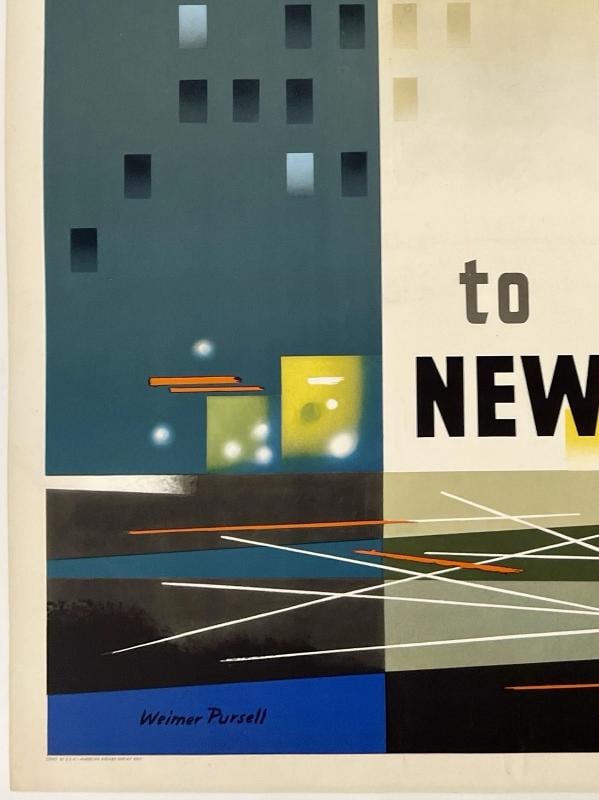 Original Vintage Poster AMERICAN AIRLINES TO NEW YORK Airline Travel LINEN - 4