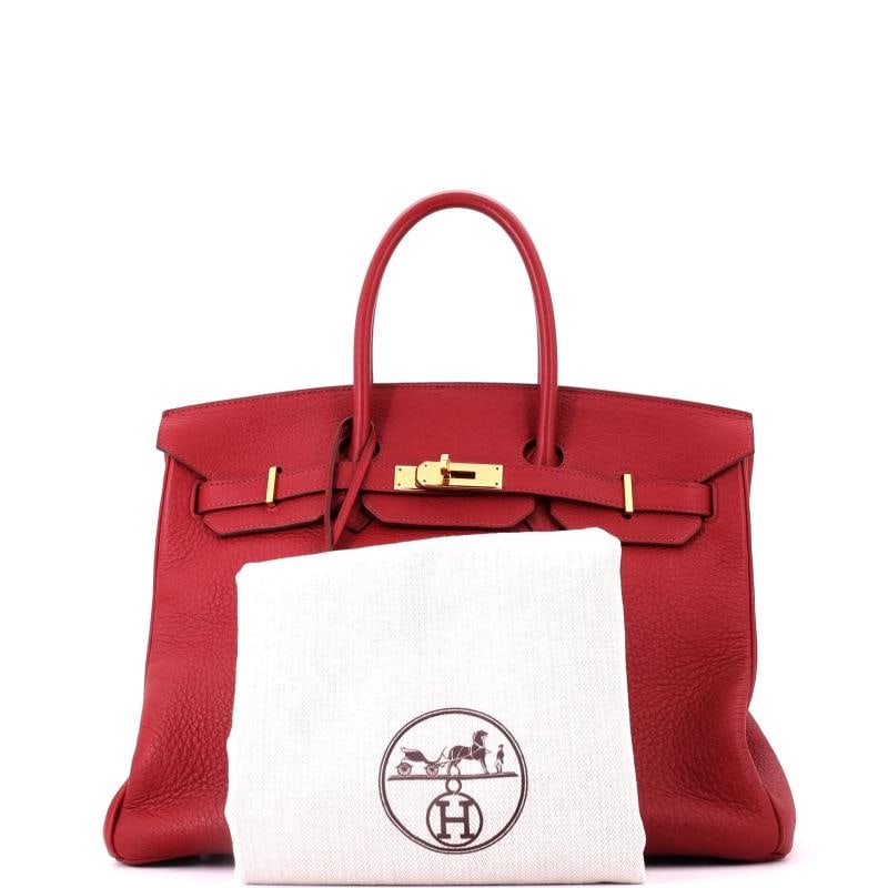 Hermes Birkin Handbag Red Clemence with Gold Hardware 35 - 2