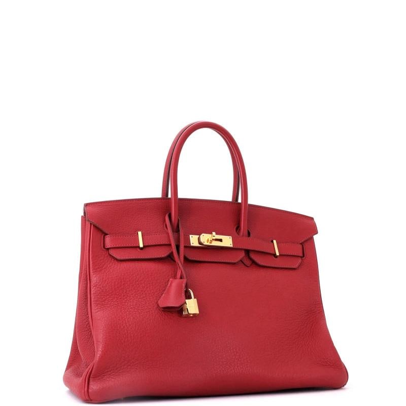 Hermes Birkin Handbag Red Clemence with Gold Hardware 35 - 3