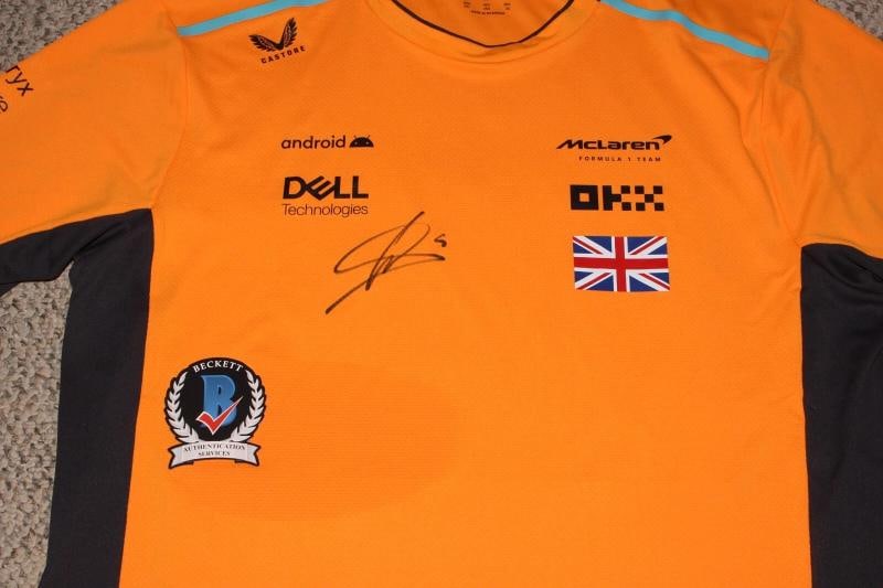 LANDO NORRIS SIGNED MCLAREN RACING F1 FORMULA F1 TEAM SET UP SHIRT BECKETT COA - 3